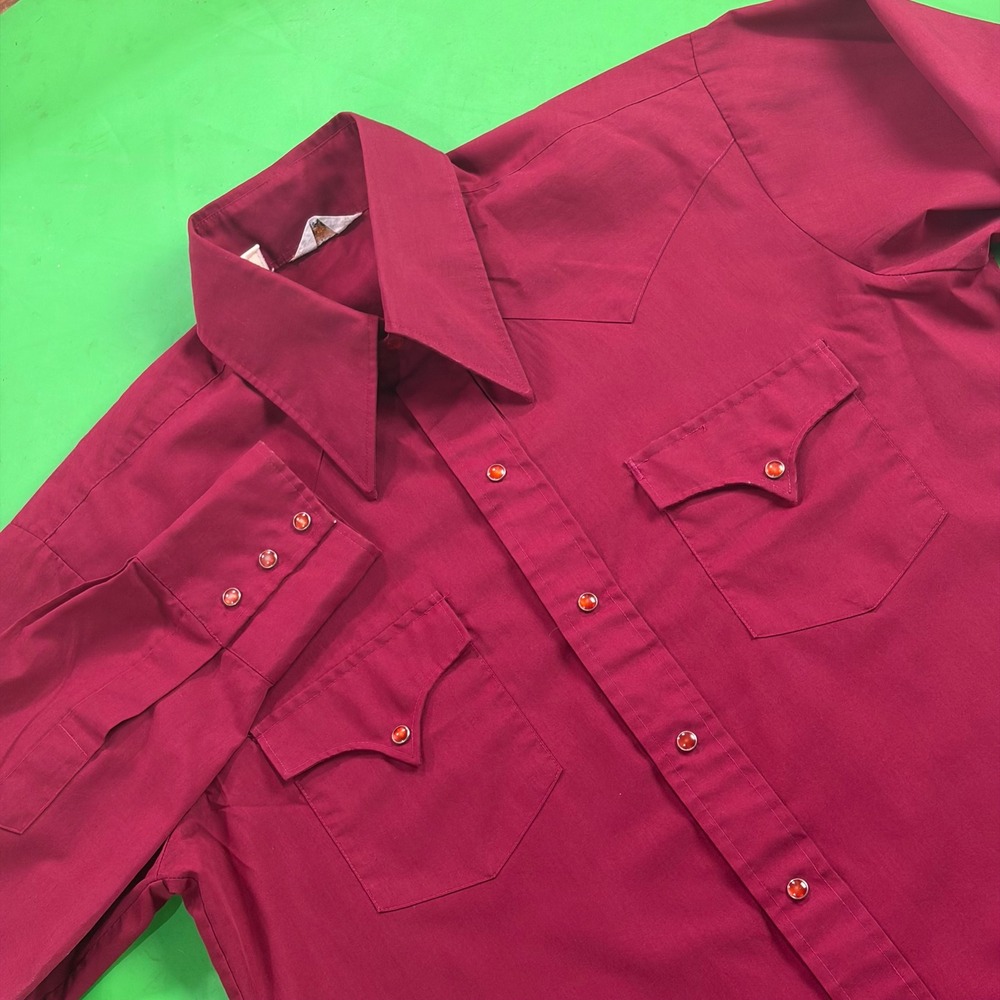 VTG 70s Western Pearl Snap Shirt Mens L Red Long Sleeve Cowboy Ranchwear Rodeo